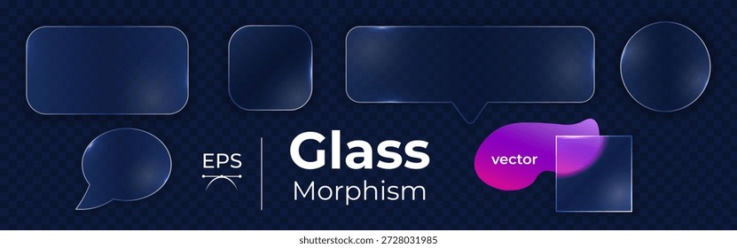 Moderno kit de interfaz de usuario de morfismo de vidrio con paneles transparentes, Botones y burbujas de discurso. Elementos de interfaz abstractos futuristas para diseño App, diseño de Sitio web, tablero de instrumentos y producto digital. Vector.