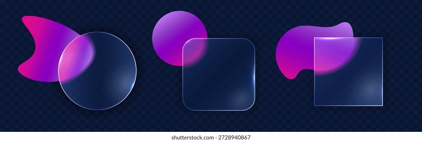 Moderno kit de interfaz de usuario de morfismo de vidrio con paneles transparentes. Elementos de interfaz abstractos futuristas para diseño App, diseño de Sitio web, tablero de instrumentos y producto digital. Vector.