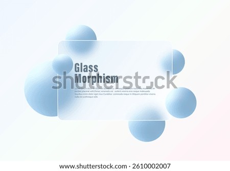 Modern glass morphism vector background with soft blue spheres, frosted panel, and minimal pastel gradient for UI or presentation design.