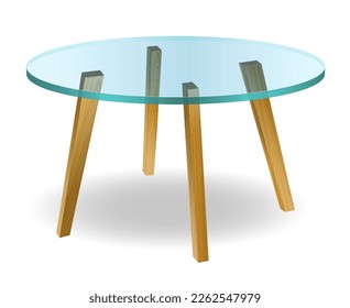 modern glass round dining table isolated on white background 3D illustration