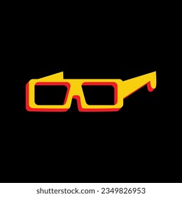 Modern glass sign. 3D Extruded Yellow Icon with Red Sides a Black background. Illustration.
