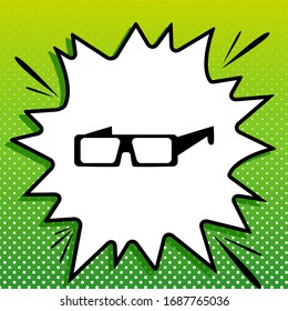 Modern glass sign. Black Icon on white popart Splash at green background with white spots. Illustration.
