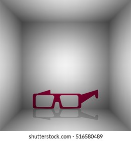 Modern glass sign. Bordo icon with shadow in the room.