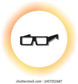 Modern glass sign. Dark icon with shadow on the glowing circle button. Illustration.