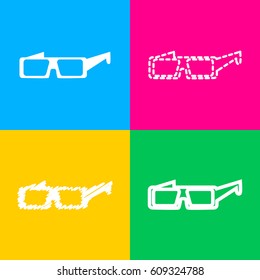 Modern glass sign. Four styles of icon on four color squares.