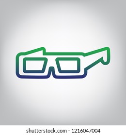 Modern glass sign. Vector. Green to blue gradient contour icon at grayish background with light in center.