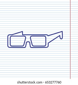 Modern glass sign. Vector. Navy line icon on notebook paper as background with red line for field.