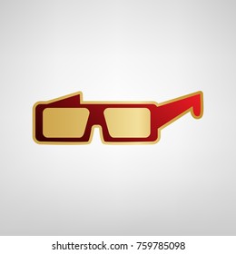 Modern glass sign. Vector. Red icon on gold sticker at light gray background.