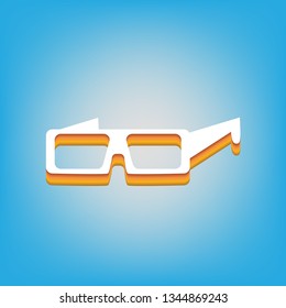 Modern glass sign. Vector. White icon with 3d warm-colored gradient body at sky blue background.