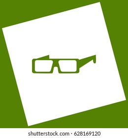 Modern glass sign. Vector. White icon obtained as a result of subtraction rotated square and path. Avocado background.