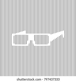 Modern glass sign. Vector. White icon on grayish striped background. Optical illusion.