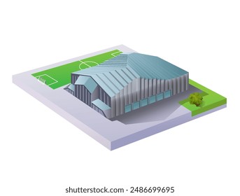 Modern glass sport palace. Isometric drawing on white background. 3d illustration