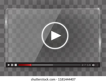 Modern glass transparent video player for web. Modern illustration