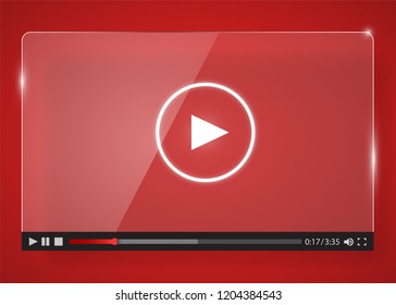 Modern Glass Transparent Video Player For Web. Vector Illustration