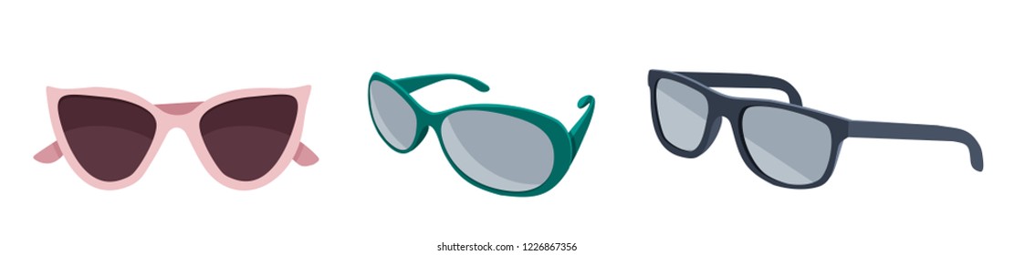 Modern glasses icon, isolated on white background vector illustration, glasses in different styles and different colors.