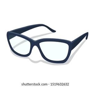 Modern glasses icon vector illustration of elegance spectacles in black frame, eyeglasses with lense, eyewear mode Vector illustration in cartoon style. Eps10.