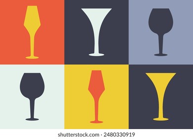 Modern Glasses seamless pattern. Fashion minimalistic design. Silhouettes of  Wineglasses, alcohol Drinks, cocktails, champagne, martini, wine. Vector illustration