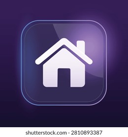Modern glassmorphism home icon button featuring glowing purple interface design for mobile applications websites dashboards navigation systems software platforms and contemporary digital user experiences.