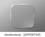 Modern glassmorphism UI with 3D square panel and holographic glow. Transparent glass morphism rectangle for web or app design mockup.