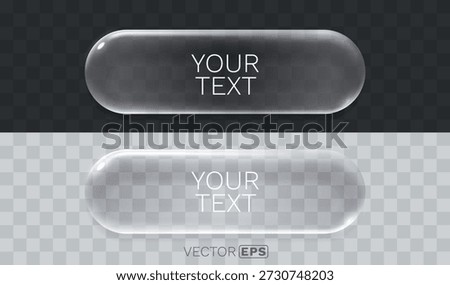 Modern glassmorphism UI button element. Transparent frame template for web design. Vector illustration.