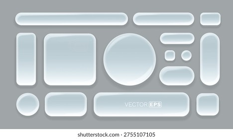 Modern glassmorphism UI element set with transparent frosted glass effect on a subtle background. Vector illustration
