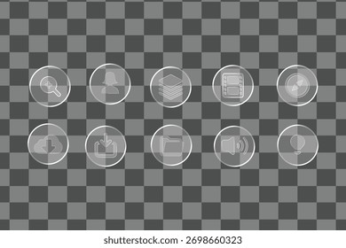 Conjunto moderno de ícones de interface gráfica do usuário de glassmorphism.