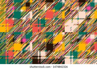 Modern glitch background. Color geometric abstract pattern vector. Damage lines glitches effect wallpaper. Grunge texture plaid.