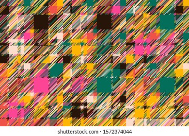 Fondo moderno del glitch. Vector de patrón abstracto geométrico de color. Las líneas de daño producen fallos en el Fondo de pantalla de efecto. Textura grunge a cuadros.