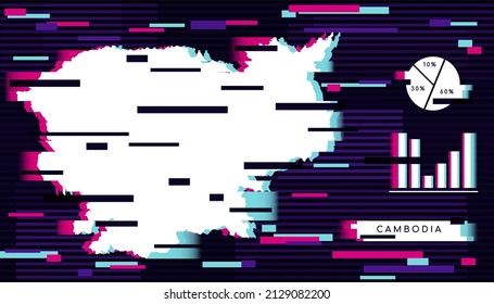 Modern Glitch Effect of Cambodia Map perfect for Logo, Social Media Template, Banner, and Infographic.