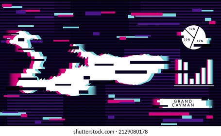 Modern Glitch Effect of Cayman Island Map perfect for Logo, Social Media Template, Banner, and Infographic.