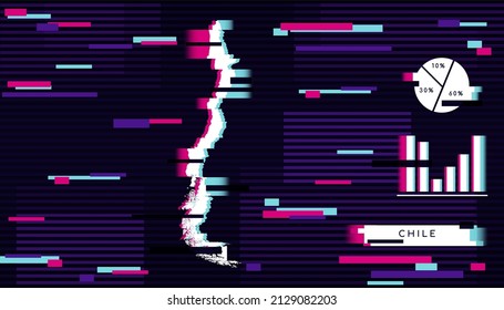 Modern Glitch Effect of Chile Map perfect for Logo, Social Media Template, Banner, and Infographic.