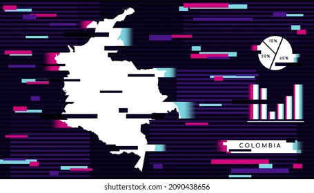 Modern Glitch Effect of Colombia Map perfect for Logo, Social Media Template, Banner, and Infographic.