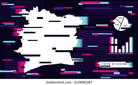 Modern Glitch Effect of Cote d'Ivoire Map perfect for Logo, Social Media Template, Banner, and Infographic.