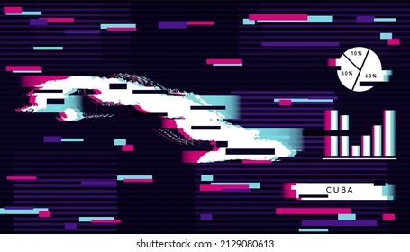 Modern Glitch Effect of Cuba Map perfect for Logo, Social Media Template, Banner, and Infographic.