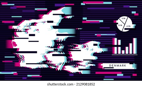 Modern Glitch Effect of Denmark Map perfect for Logo, Social Media Template, Banner, and Infographic.