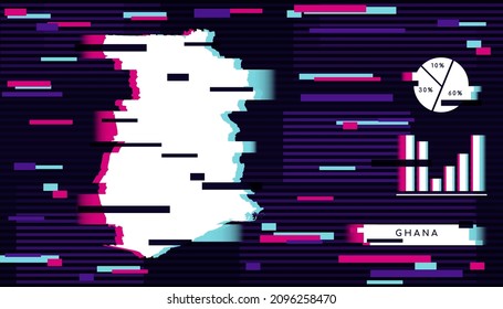 Modern Glitch Effect of Ghana Map perfect for Logo, Social Media Template, Banner, and Infographic.