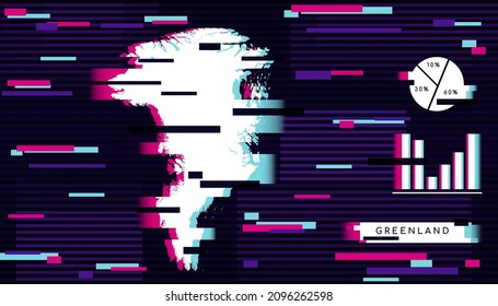 Modern Glitch Effect of Greenland Map perfect for Logo, Social Media Template, Banner, and Infographic.