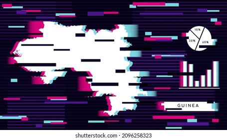 Modern Glitch Effect of Guinea Map perfect for Logo, Social Media Template, Banner, and Infographic.