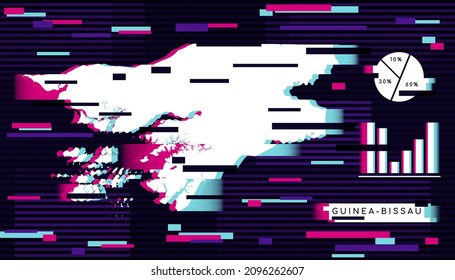 Modern Glitch Effect of Guinea-Bissau Map perfect for Logo, Social Media Template, Banner, and Infographic.