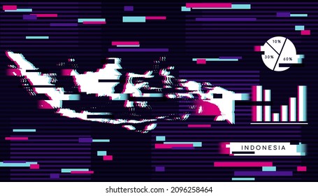 El moderno efecto de destello del mapa de Indonesia es perfecto para el logotipo, la plantilla de medios sociales, el cartel y la infografía.