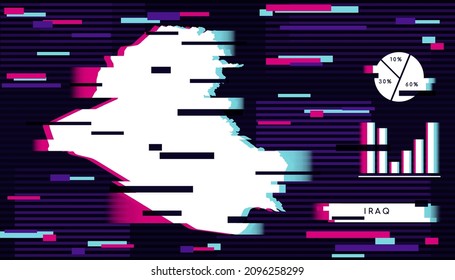 Modern Glitch Effect of Iraq Map perfect for Logo, Social Media Template, Banner, and Infographic.