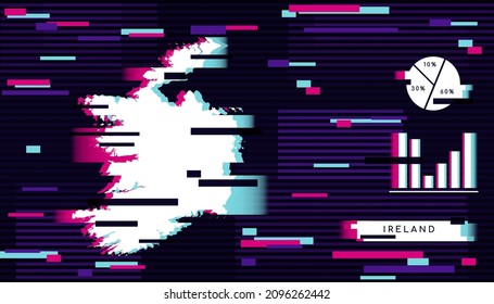 Moderno efecto Glitch del mapa de Irlanda perfecto para logotipo, plantilla de medios sociales, banner e infografía.