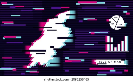 Moderner Glitch-Effekt von Isle of Man Map perfekt für Logo, Social Media Template, Banner und Infografik.