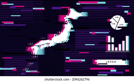 Moderner Glitch-Effekt von Japan Map perfekt für Logo, Social Media Template, Banner und Infografik.