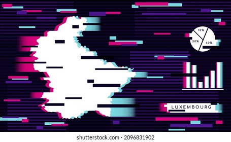 Modern Glitch Effect of Luxembourg Map perfect for Logo, Social Media Template, Banner, and Infographic.