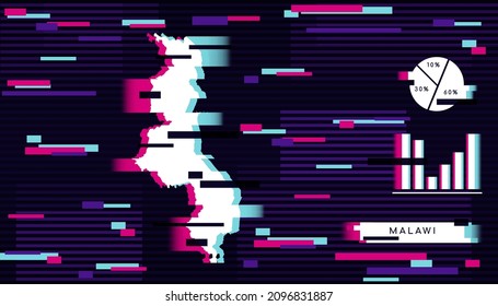 El moderno efecto de destello del mapa de Malawi es perfecto para logotipos, plantillas de medios sociales, banners e infografías.
