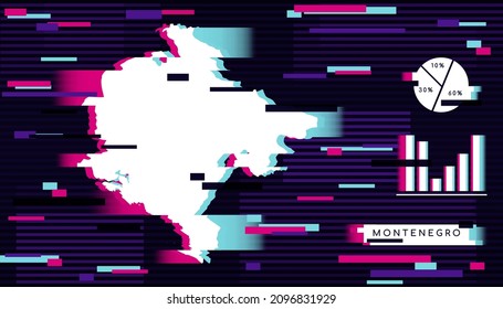 Modern Glitch Effect of Montenegro Map perfect for Logo, Social Media Template, Banner, and Infographic.