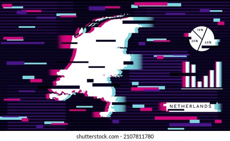 Modern Glitch Effect of Netherlands Map perfect for Logo, Social Media Template, Banner, and Infographic.