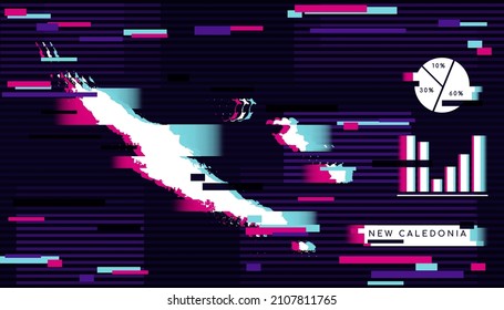 Modern Glitch Effect of New Caledonia Map perfect for Logo, Social Media Template, Banner, and Infographic.