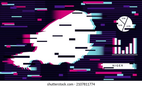 Moderner Glitch-Effekt von Niger Map perfekt für Logo, Social Media Template, Banner und Infografik.
